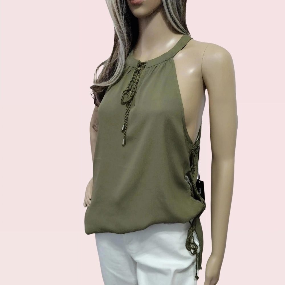 Doe & Rae Women's Dark Green Open Side Cut Out Halter Tank Top